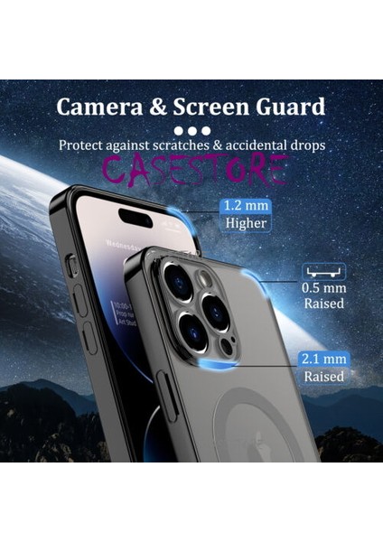 Iphone Apple 14 Pro Max Uyumlu 6.7inç Kılıf Magsafe Halkalı Gbox Kamera Lens Korumalı Parlak Şeffaf Silikon Derin Mor Magnetik Wireless Şarj Özellikli Parlak Mor Kenarlı