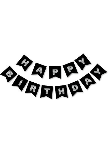 Siyah Gümüş Happy Yaldızlı Banner