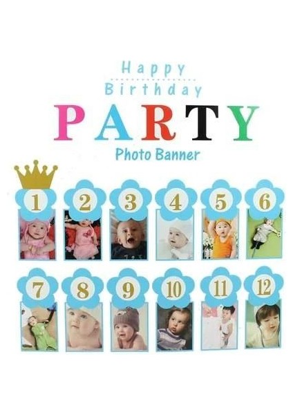 H.bırthday Photo Banner 12 Ay Yaş Günü Mavi