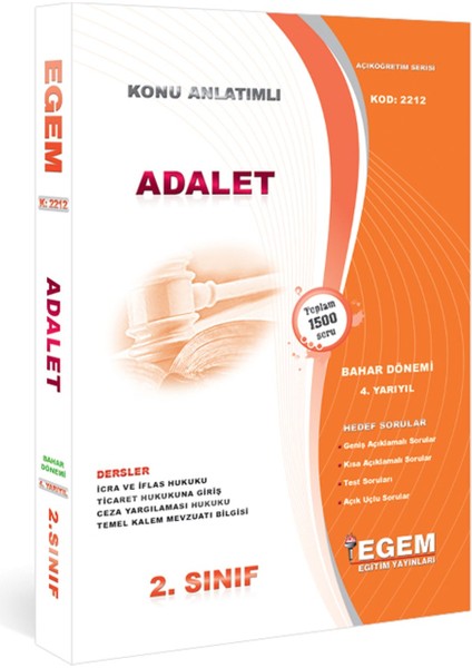 AÖFanad. Adalet 2. Sınıf Güz ve Bahar Dönemi Konu Anlatımlı Soru Ful Set modelleri