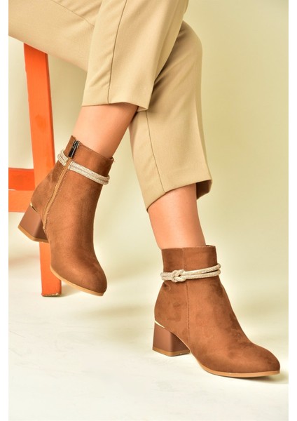 Taba Süet Taş Detaylı Kalın Topuklu Kadın Bot N251035002 modelleri