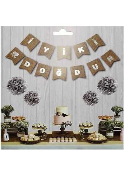 Kraft Gümüş İyi ki Doğdun Yaldızlı Banner
