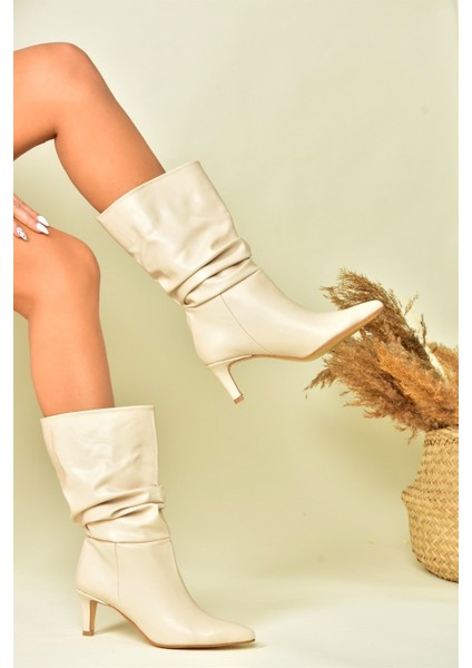 Bej Büzgülü Kısa Topuklu Kadın Bot L882861909 fiyatları