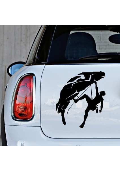 Dağa Tırmanmaya Çalışan Dağcı Etiket Sticker Yapıştırma 35 cm - Siyah
