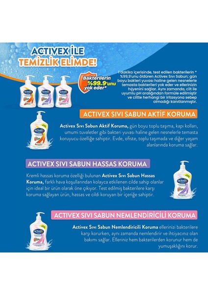 Actıvex Antibakteriyel Aktif Sıvı Sabun 300 ml x 4 Adet