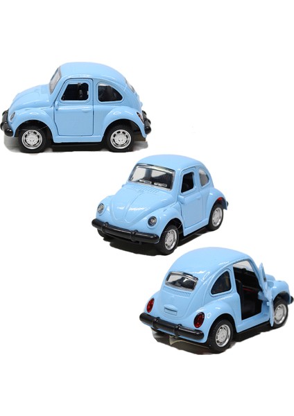 1967 Volkswagen Beetle Çek Bırak Metal Oyuncak Araba 9 cm Mavi
