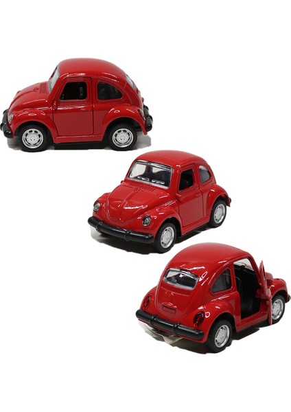 1967 Volkswagen Beetle Çek Bırak Metal Oyuncak Araba 9 cm Kırmızı