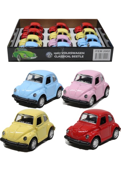 1967 Volkswagen Beetle Çek Bırak Metal Oyuncak Araba 9 cm Kırmızı