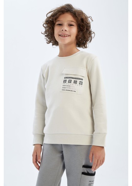 Erkek Çocu Bisiklet Yaka Cep Baskılı Sweatshirt X9715A622AU