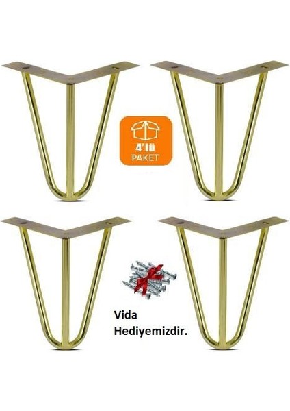 Metal Mobilya Ayağı Mil 15 cm Gold 4 Adet