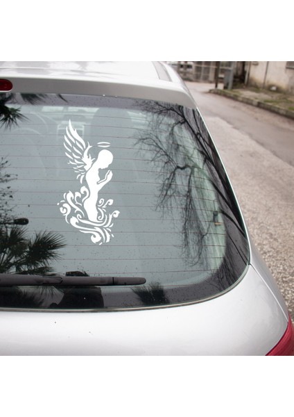 Desen Motif Içinde Dua Eden Melek Duvar Sticker 25 cm - Beyaz