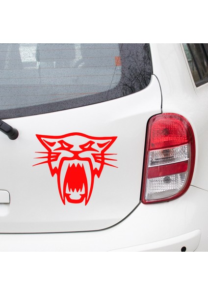 Ağzı Açık Dişleri Gözüken Kaplan Sticker Yapıştırma 25 cm - Kırmızı