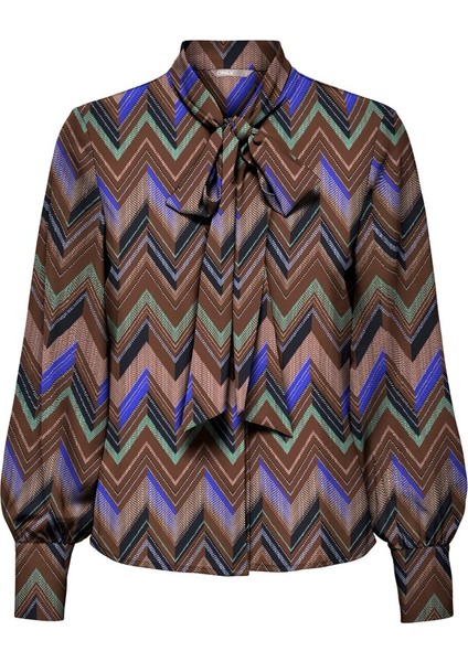 Geometrik Desenli Uzun Kol Minimalist Bluz - Vintage Tarz
