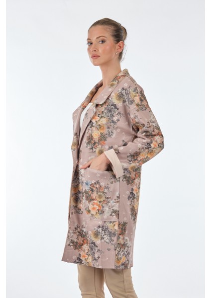 Miss Midi Çiçekli Desen Uzun Kol Kadın Ceket - Vintage Tarz fırsatları