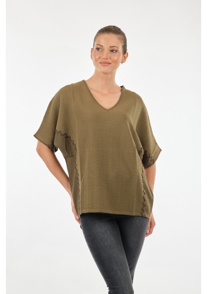 Oversize V Yaka Kadın Bluz - Kısa Kol Minimalist Günlük modelleri