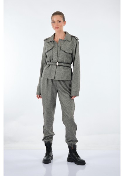Minimalist Kemerli Uzun Kol Crop Kadın Ceket - Günlük Tarz