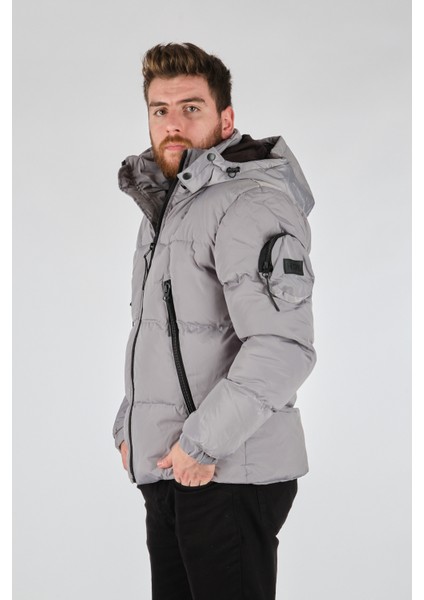 Erkek Oversize Kapüşonlu Kışlık Mont - Minimalist Tasarım
