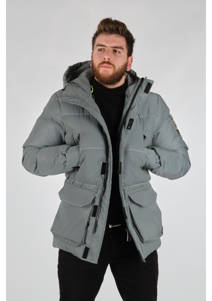 Erkek Oversize Kapüşonlu Kışlık Mont - Minimalist