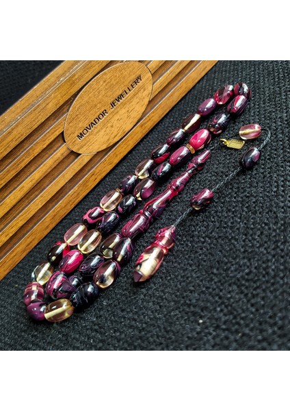 7X11 mm Fares Baydoun Usta Işçilikli Ateşi Kehribar Tesbih Faris Imzalı Tespih Ahşap Kutulu Püskül Hediyeli fiyatları