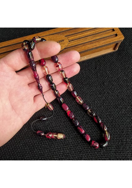 7X11 mm Fares Baydoun Usta Işçilikli Ateşi Kehribar Tesbih Faris Imzalı Tespih Ahşap Kutulu Püskül Hediyeli fırsatları