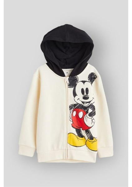 Mickey Modelli Fermuarlı Kapşonlu Ceket Hırka
