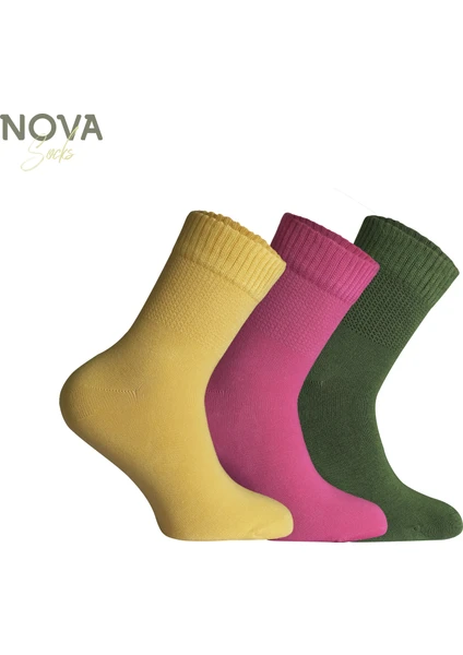 Nova Socks Kadın 3'lü Bambu Lastiksiz Sıkmayan ik Bilek Çorap /  Çorabı