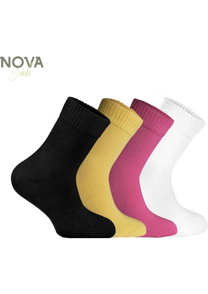 Nova Socks Kadın 4'lü Bambu Lastiksiz Sıkmayan Extra Rahat Şeker Çorabı / Çorap