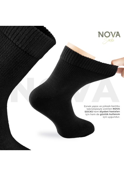 Nova Socks Kadın 4'lü Bambu Lastiksiz Sıkmayan Extra Rahat Şeker Çorabı / Çorap