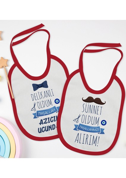 Kids Sünnet Tasarımlı 2’li Kırmızı Mama Önlüğü-3
