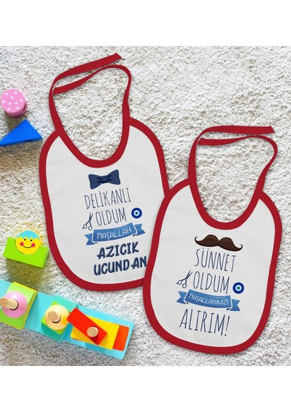 Kids Sünnet Tasarımlı 2’li Kırmızı Mama Önlüğü-3 fiyatları