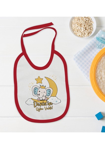 Kids Kişiye Özel Uyku Vakti Tasarımlı Kırmızı Bebek Mama Önlüğü-1