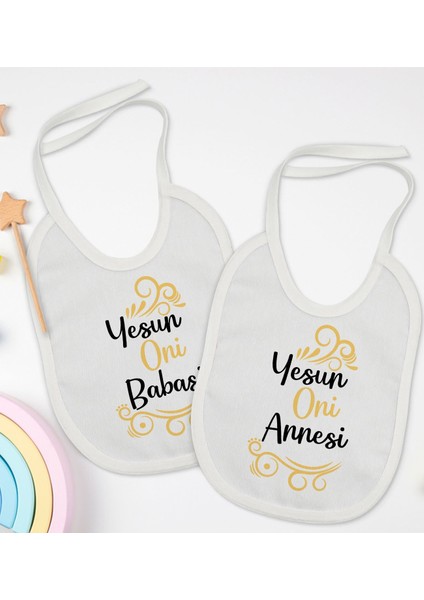 Kids Yesun Oni Annesi ve Babasi Tasarımlı 2’li Beyaz Mama Önlüğü-1