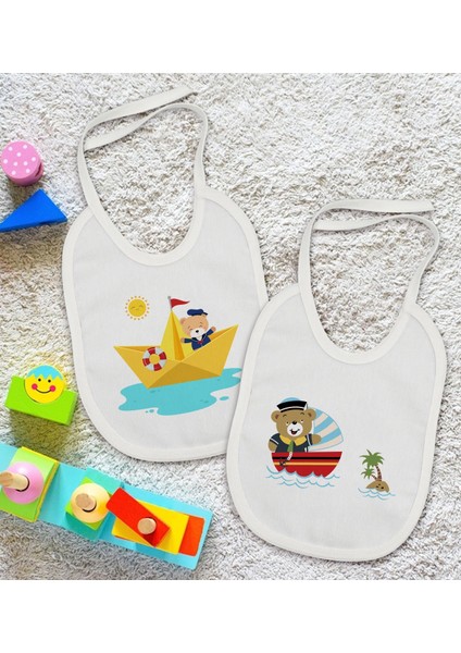 Kids Sevimli Kaptan Tasarımlı 2’li Beyaz Mama Önlüğü-1 fiyatları