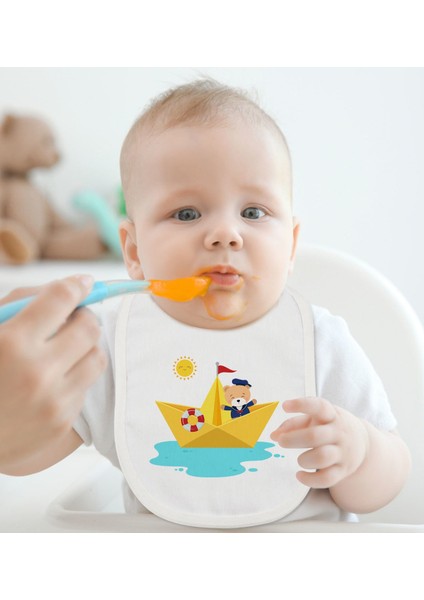 Kids Sevimli Kaptan Tasarımlı 2’li Beyaz Mama Önlüğü-1 modelleri