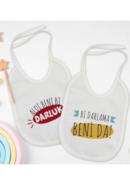 Kids Darlama Beni ve Darluk Tasarımlı 2’li Beyaz Mama Önlüğü-1
