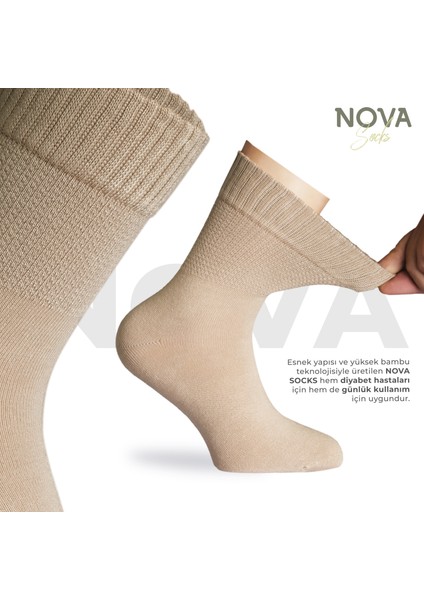 Nova Socks Erkek 4'lü Bambu Lastiksiz Sıkmayan Extra Rahat Şeker Çorabı / Çorap