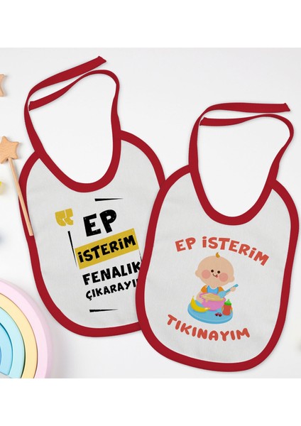 Kids Ep Isterim Tasarımlı 2’li Kırmızı Mama Önlüğü-2