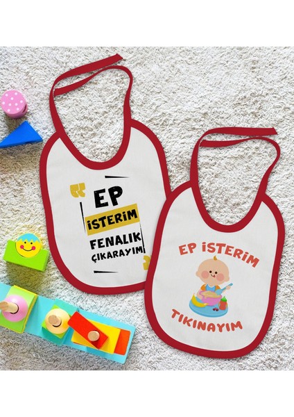 Kids Ep Isterim Tasarımlı 2’li Kırmızı Mama Önlüğü-2 fiyatları