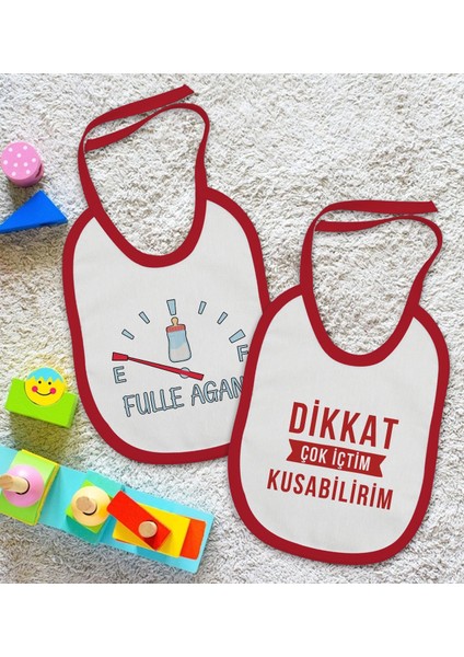 Kids Fulle Aganı ve Kusabilirim Tasarımlı 2’li Kırmızı Mama Önlüğü-1 fiyatları