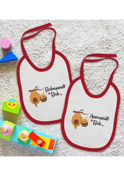 Kids Annesinin ve Babasının Balı Tasarımlı 2’li Kırmızı Mama Önlüğü-1 fiyatları