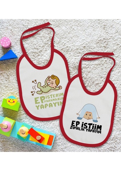 Kids Ep Isterim Tasarımlı 2’li Kırmızı Mama Önlüğü-1 fiyatları