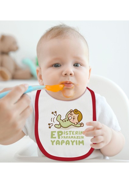 Kids Ep Isterim Tasarımlı 2’li Kırmızı Mama Önlüğü-1 modelleri