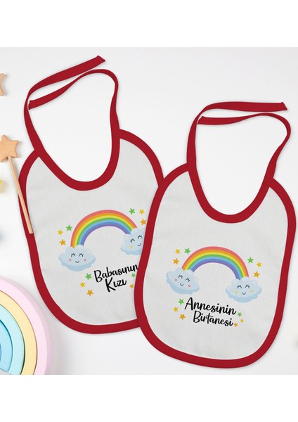 Kids Anne ve Baba Tasarımlı 2’li Kırmızı Mama Önlüğü-3