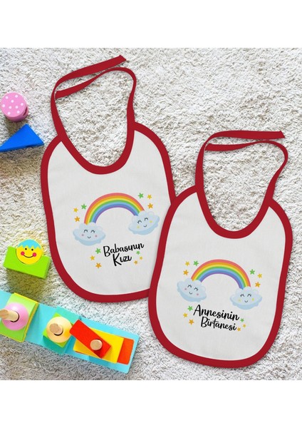 Kids Anne ve Baba Tasarımlı 2’li Kırmızı Mama Önlüğü-3 fiyatları