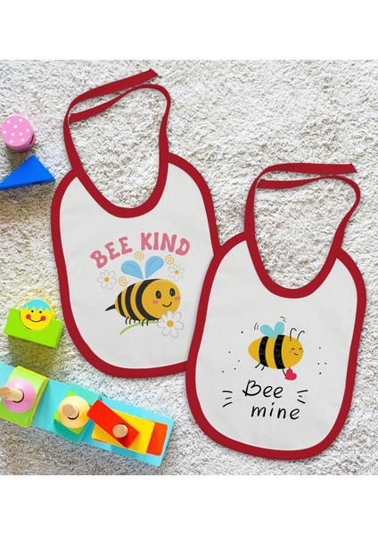 Kids Bee Kind ve Bee Mine Tasarımlı 2’li Kırmızı Mama Önlüğü-1 fiyatları