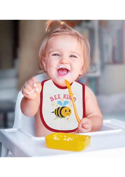Kids Bee Kind ve Bee Mine Tasarımlı 2’li Kırmızı Mama Önlüğü-1 modelleri
