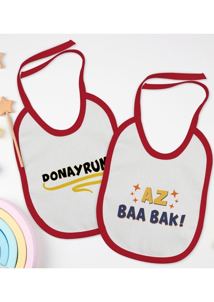 Kids Az Baa Bak ve Donayrum Tasarımlı 2’li Kırmızı Mama Önlüğü-1