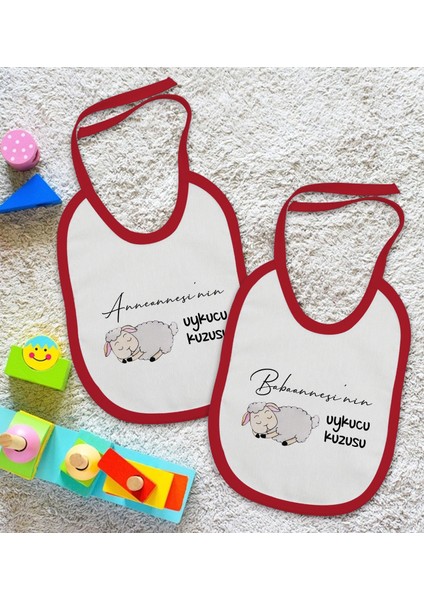 Kids Anneanne ve Babaanne Tasarımlı 2’li Kırmızı Mama Önlüğü-1