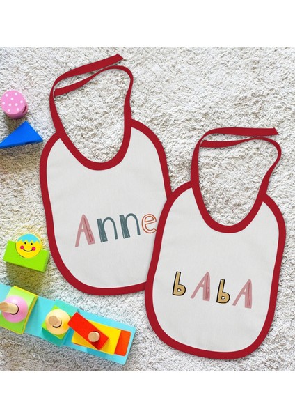 Kids Anne ve Baba Tasarımlı 2’li Kırmızı Mama Önlüğü-1 fiyatları