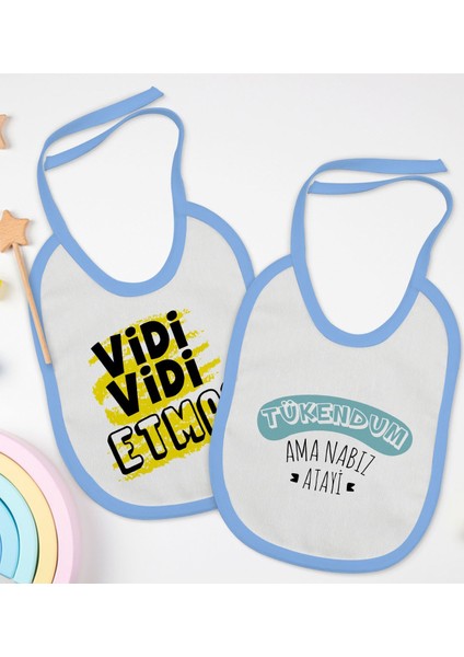 Kids Vidi Vidi Etma ve Tukendum Tasarımlı 2’li Mavi Mama Önlüğü-1
